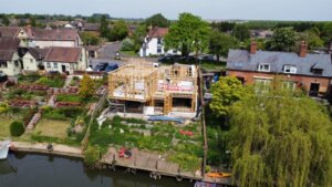 Drone picture of a Timber Framed House being built